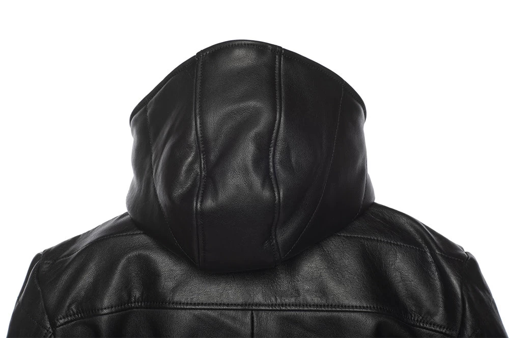 Jules Black Buttoned Up Hooded Leather Jacket 5 Jules Black Buttoned Up Hooded Leather Jacket - Image 3