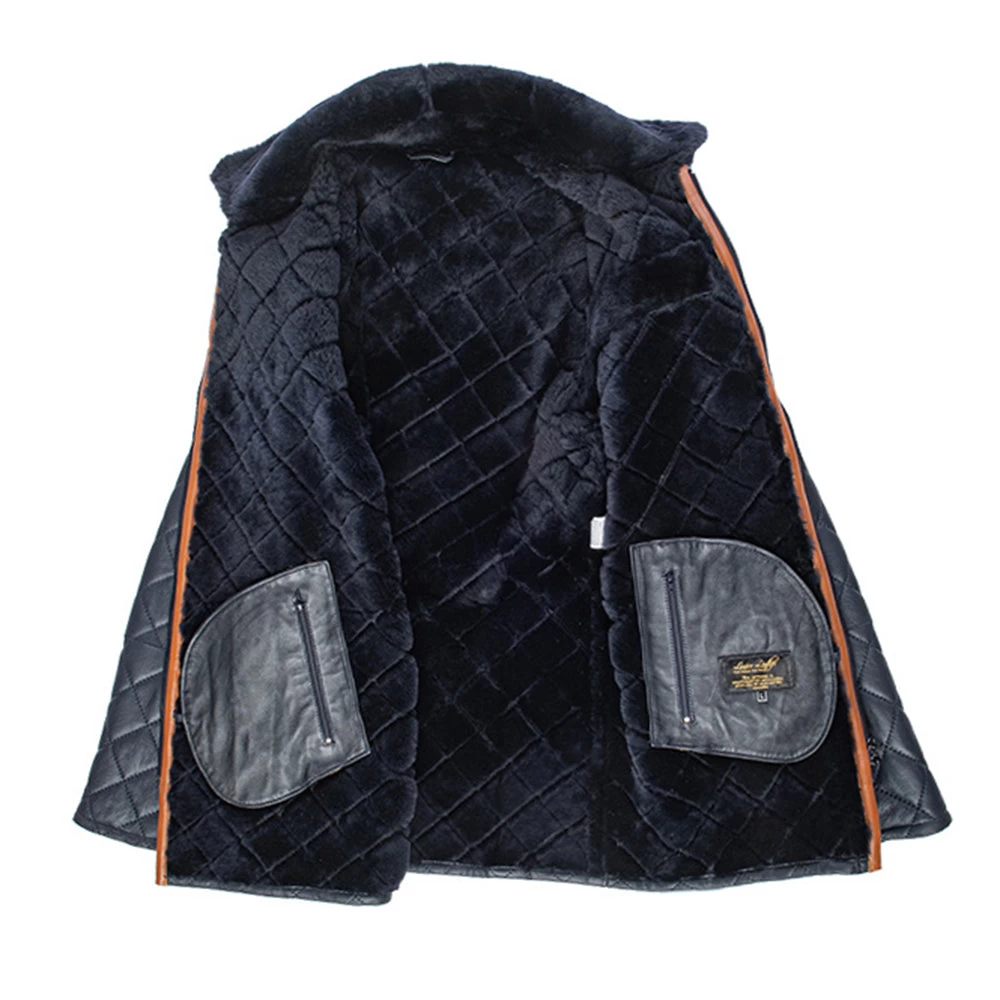 Drew Navy Quilted Sheepskin Shearling Coat 12 Drew Navy Quilted Sheepskin Shearling Coat - Image 10