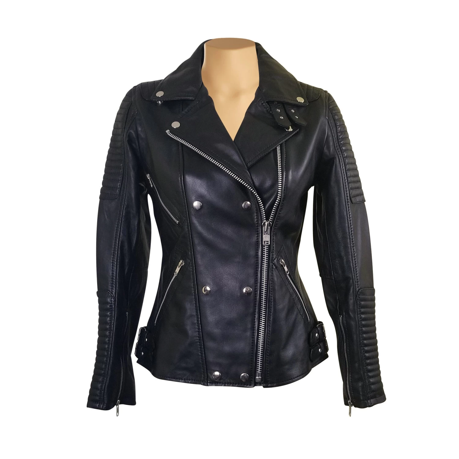 Michaela Biker Style Leather Jacket With Snap Button Closure 3 Michaela Biker Style Leather Jacket With Snap Button Closure