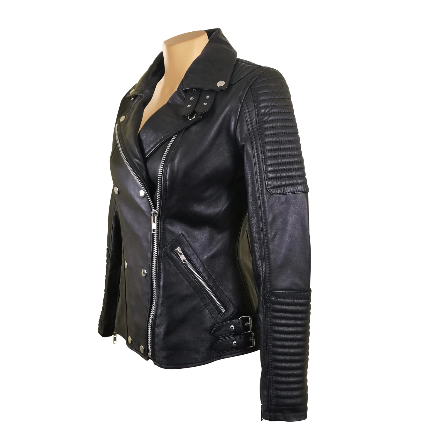 Michaela Biker Style Leather Jacket With Snap Button Closure 4 Michaela Biker Style Leather Jacket With Snap Button Closure - Image 2
