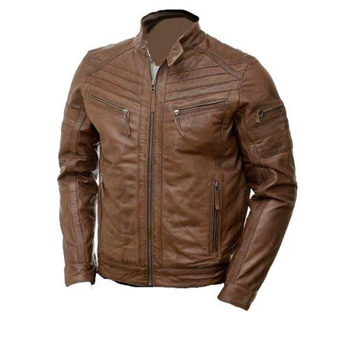 Brown Moto Style Jacket With Patterns 3 Brown Moto Style Jacket With Patterns