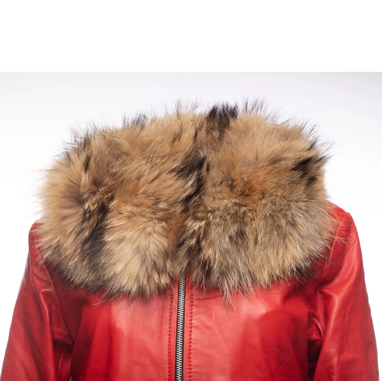 Palmyra Rose Red Leather Jacket With Fur Collar 5 Palmyra Rose Red Leather Jacket With Fur Collar - Image 3