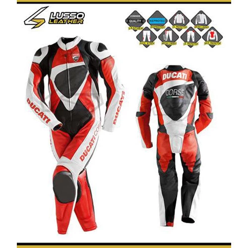 Ducati Corse Red, White And Black Motorcycle Leather Suit 3 Ducati Corse Red, White And Black Motorcycle Leather Suit