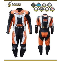KTM Orange, White And Black Motorcycle Leather Suit