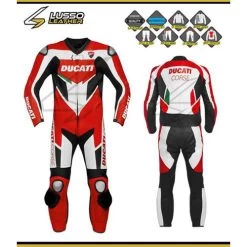 Ducati Corse 2 Red And White Motorcycle Leather Suit