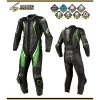 Bogdan's Black Motorcycle Leather Suit With Green And White Stripes 2 Bogdan's Black Motorcycle Leather Suit With Green And White Stripes -Leather Clothing Store 349