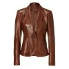 Women’s Dark Cognac Leather Blazer 2 Women’s Dark Cognac Leather Blazer -Leather Clothing Store 389