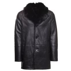 Black Shearling Trench Coat With Toscana Fur Trim