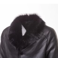 Black Shearling Trench Coat With Toscana Fur Trim -Leather Clothing Store 4 11 2