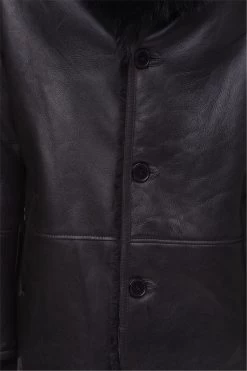 Black Shearling Trench Coat With Toscana Fur Trim -Leather Clothing Store 4 12 2