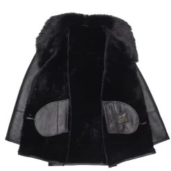 Black Shearling Trench Coat With Toscana Fur Trim -Leather Clothing Store 4 12