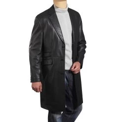 Black Leather 3/4 Length Trench Coat
