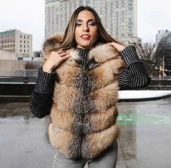 Women's Fox Fur Bomber Hooded Jacket -Leather Clothing Store 4352