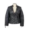 Womens Stone Wash With Cotton Canvas Leather Jacket -Leather Clothing Store 448