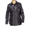 Black Leather Buttoned Up Coat -Leather Clothing Store 459