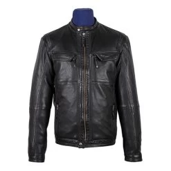 Men's Bonito Black Leather Jacket With Flap Pockets