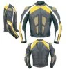 Yellow And Grey Motorycle Jacket With Armor Protection -Leather Clothing Store 477