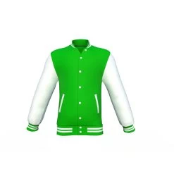 Light Green Varsity Letterman Jacket With White Sleeves
