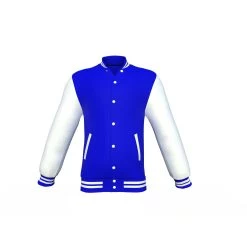Blue Varsity Letterman Jacket With White Sleeves