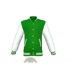Dark Green Varsity Letterman Jacket With White Sleeves