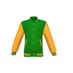 Dark Green Varsity Letterman Jacket With Gold Sleeves