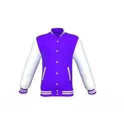 Purple Varsity Letterman Jacket With White Sleeves