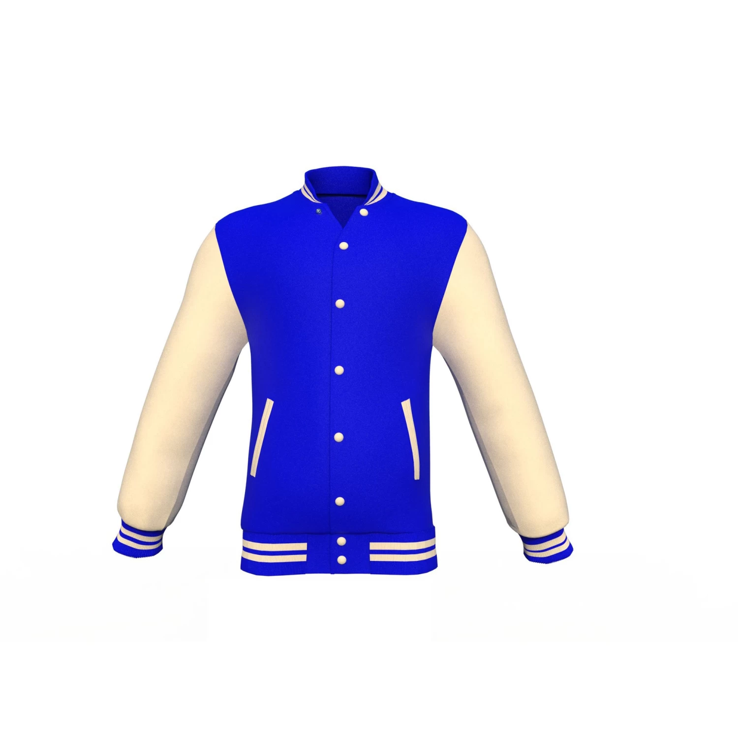 Blue Varsity Letterman Jacket With Cream Sleeves 3 Blue Varsity Letterman Jacket With Cream Sleeves