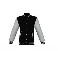 Black Varsity Letterman Jacket With Grey Sleeves