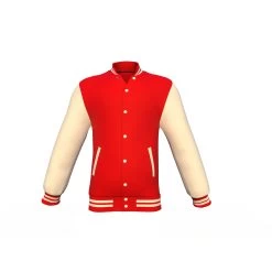 Red Varsity Letterman Jacket With Cream Sleeves