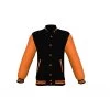 Black Varsity Letterman Jacket With Orange Sleeves -Leather Clothing Store 521