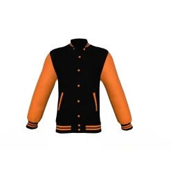 Black Varsity Letterman Jacket With Orange Sleeves