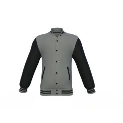 Grey Varsity Letterman Jacket With Black Sleeves