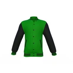 Dark Green Varsity Letterman Jacket With Black Sleeves