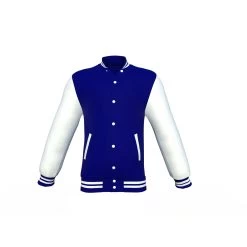 Navy Varsity Letterman Jacket With White Sleeves