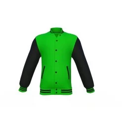 Light Green Varsity Letterman Jacket With Black Sleeves