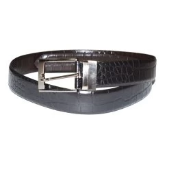 Crocodile Print Black And Brown Reversible Leather Belt