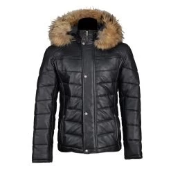 Rossi's Polyfill Winter Leather Jacket With Fur On Hoodie