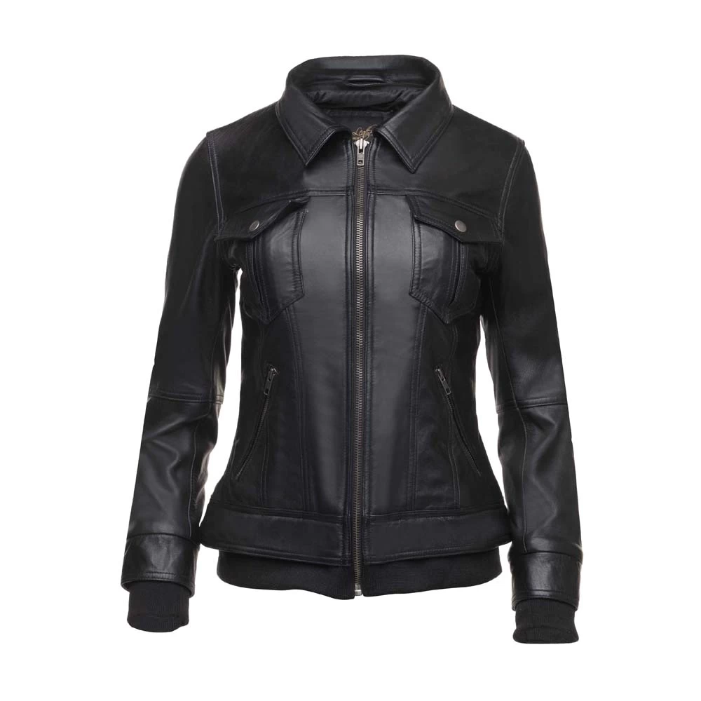 Daphne Black Leather Jacket With Fleece Hoodie 5 Daphne Black Leather Jacket With Fleece Hoodie - Image 3