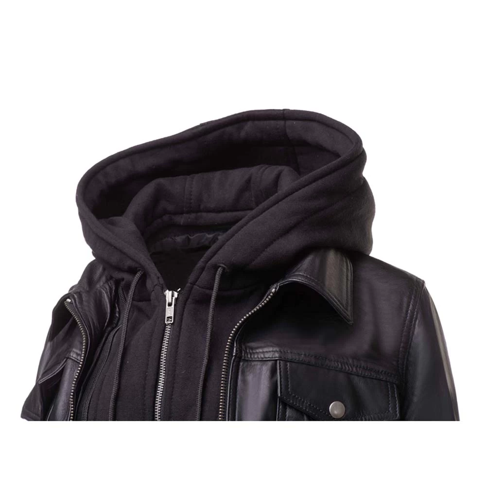 Daphne Black Leather Jacket With Fleece Hoodie 8 Daphne Black Leather Jacket With Fleece Hoodie - Image 6