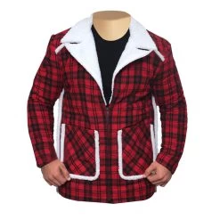 Ryan Reynold's Red And BlackCheckered Jacket With Faux Shearling