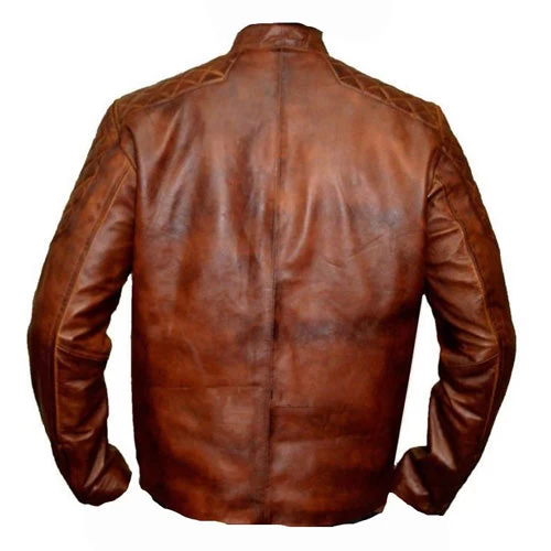 Vintage Tan Cafe Racer Leather Jacket With Quilted Patches 4 Vintage Tan Cafe Racer Leather Jacket With Quilted Patches - Image 2