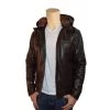 Plain Dark Brown Leather Jacket With Hoodie 2 Plain Dark Brown Leather Jacket With Hoodie -Leather Clothing Store 620