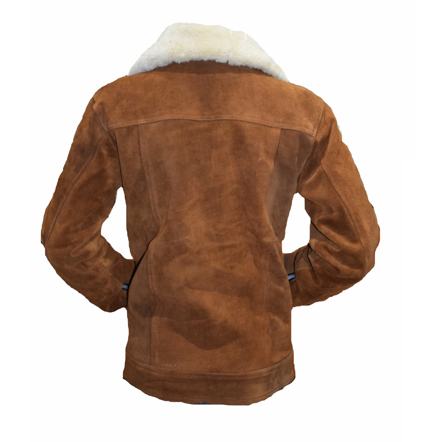 Tan Suede Bomber Leather Jacket With Fur Collar 4 Tan Suede Bomber Leather Jacket With Fur Collar - Image 2