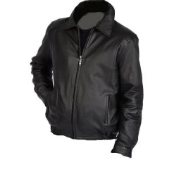 Bomber Leather Jacket With Spread Collars