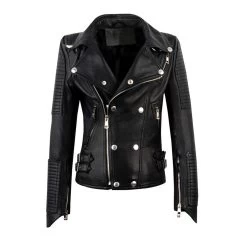 Meredith's Biker Style Jacket With Snap Buttons Closure