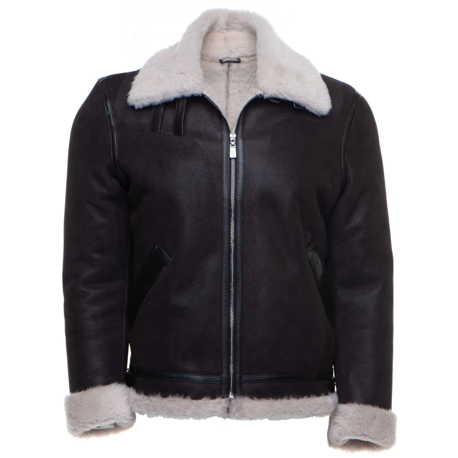 Hampton's Classic Brown B-3 Bomber Aviator Shearling Jacket With Collar Belt 3 Hampton's Classic Brown B-3 Bomber Aviator Shearling Jacket With Collar Belt