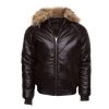 Brown V-Bomber Style Puffer Winter Leather Jacket With Fur Collar 2 Brown V-Bomber Style Puffer Winter Leather Jacket With Fur Collar -Leather Clothing Store 697
