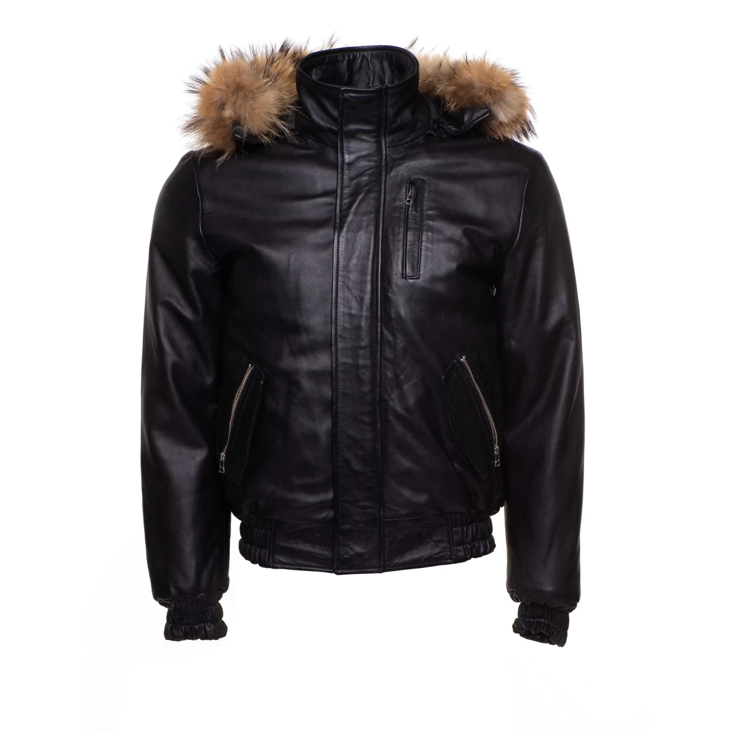 Castillos Bomber Winter Leather Jacket With Real Fox Fur Hoodie 4 Castillos Bomber Winter Leather Jacket With Real Fox Fur Hoodie - Image 2