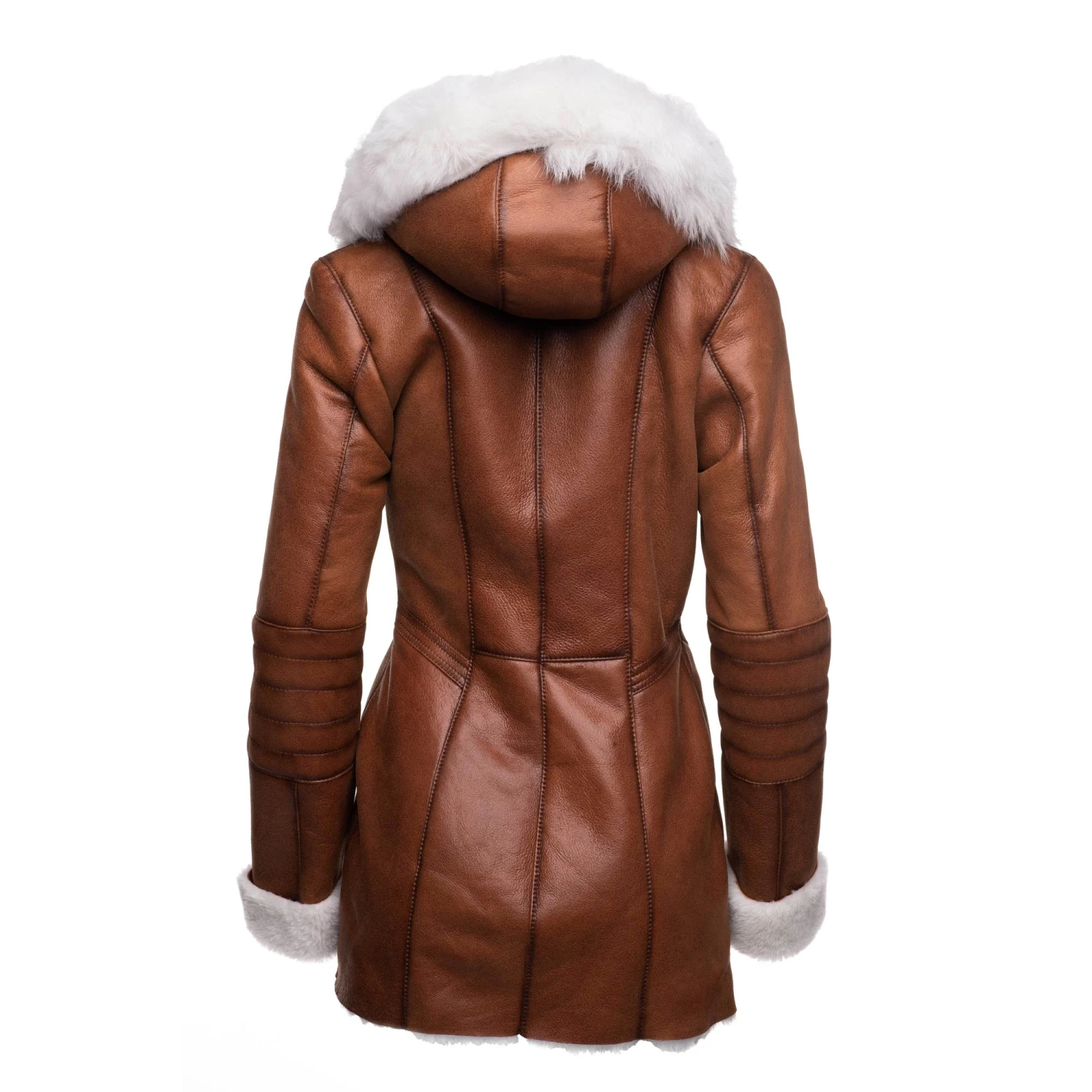 Ayva's Tan Shearling Coat With Fox Fur Trim Hoodie 8 Ayva's Tan Shearling Coat With Fox Fur Trim Hoodie - Image 6