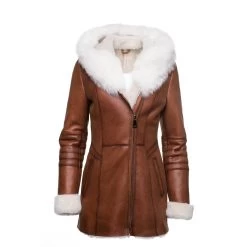 Ayva's Tan Shearling Coat With Fox Fur Trim Hoodie